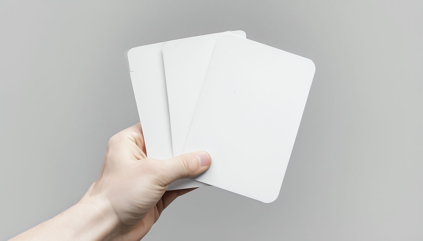 Human Hand Holding Blank White Cards Minimalist Mockup