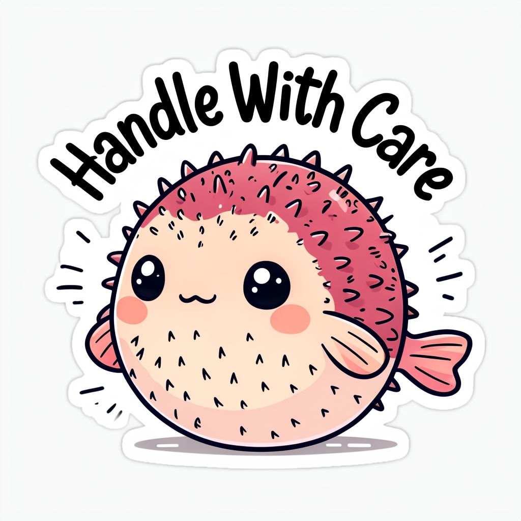 Adorable Cartoon Pufferfish Handle With Care Sticker