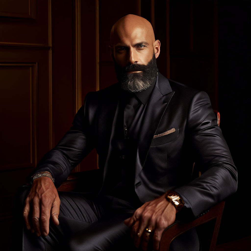 handsome bald black man with beard