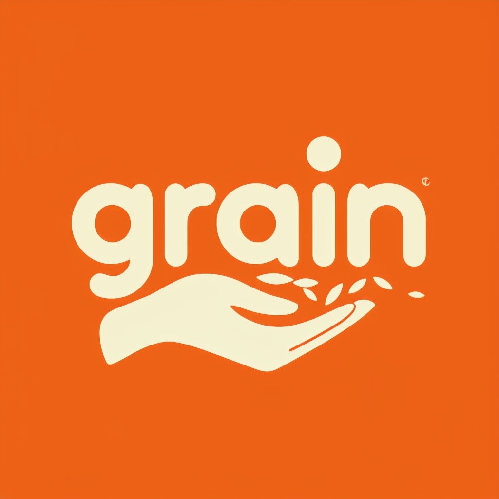 Elegant Modern Grain Logo with Cupped Hand and Vibrant Orange Background