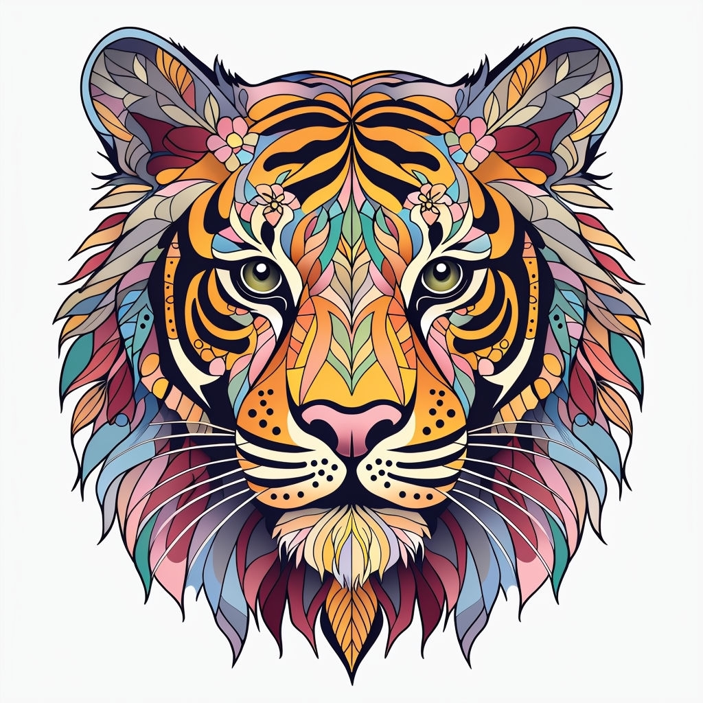 Vibrant Mandala Tiger Face Illustration for Stylish Mug