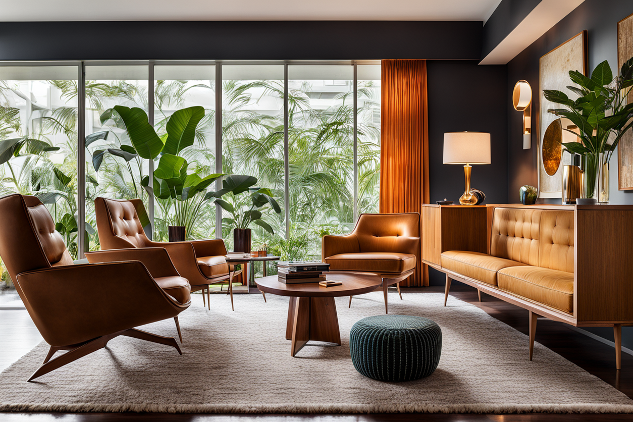 Photo of a mid-century modern lounge with iconic furniture p... by