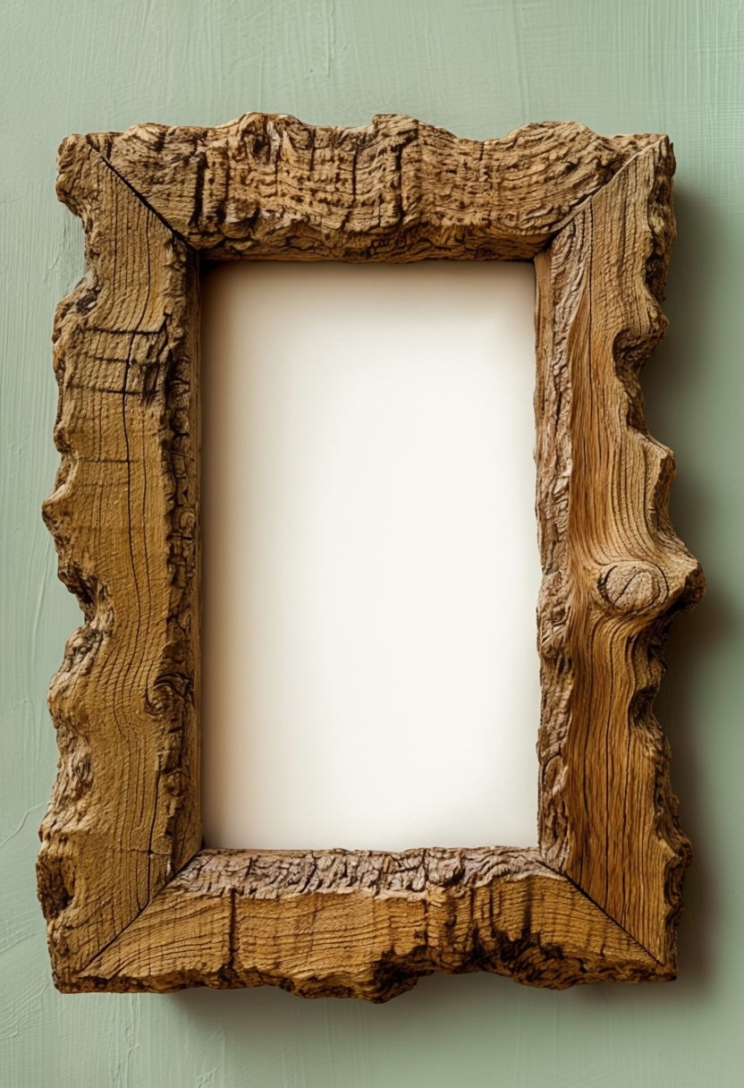 Rustic Wooden Frame with Creamy Off-White Paper Mockup