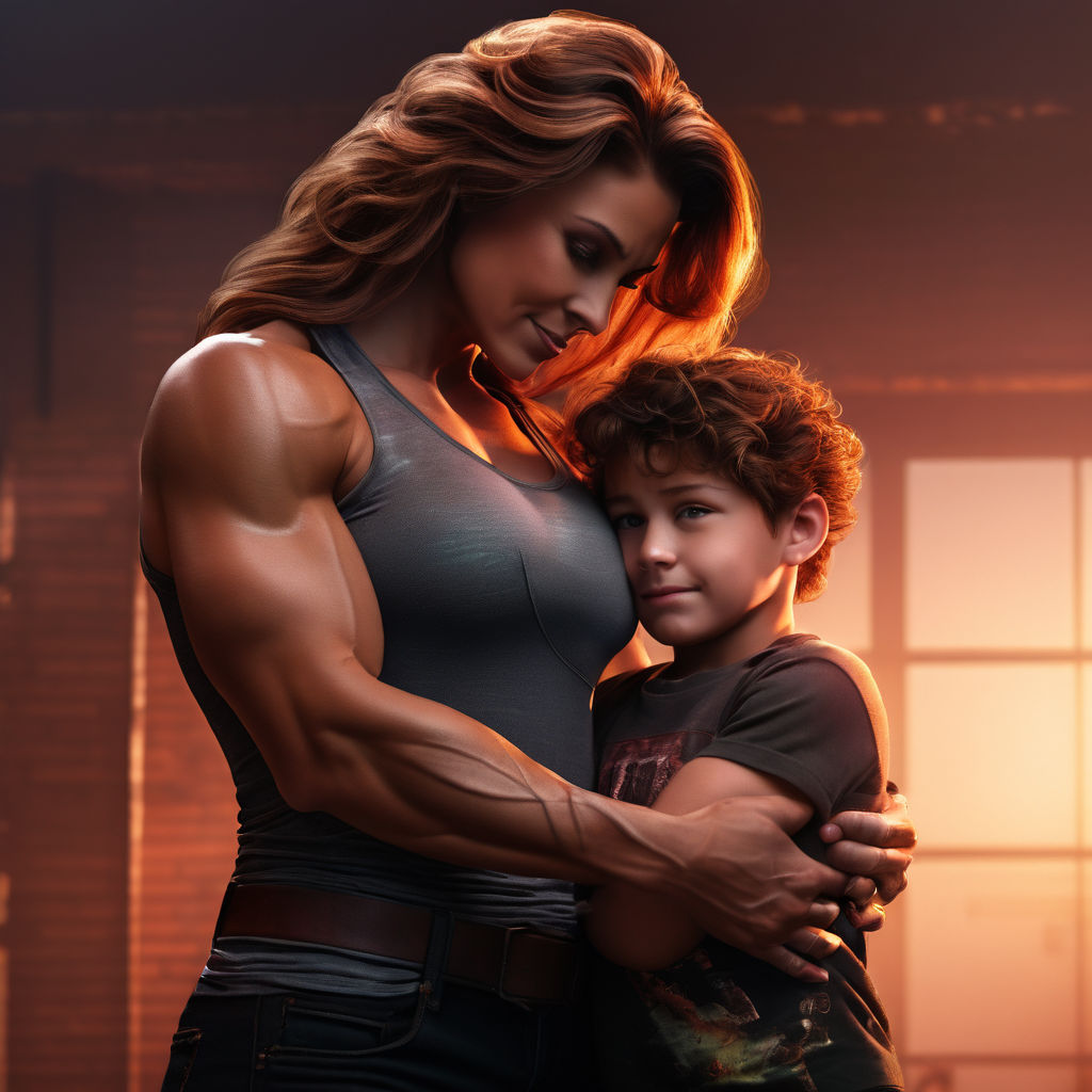 A very muscular mom standing while her ripped teenage son is... by Troy Hanna - Playground