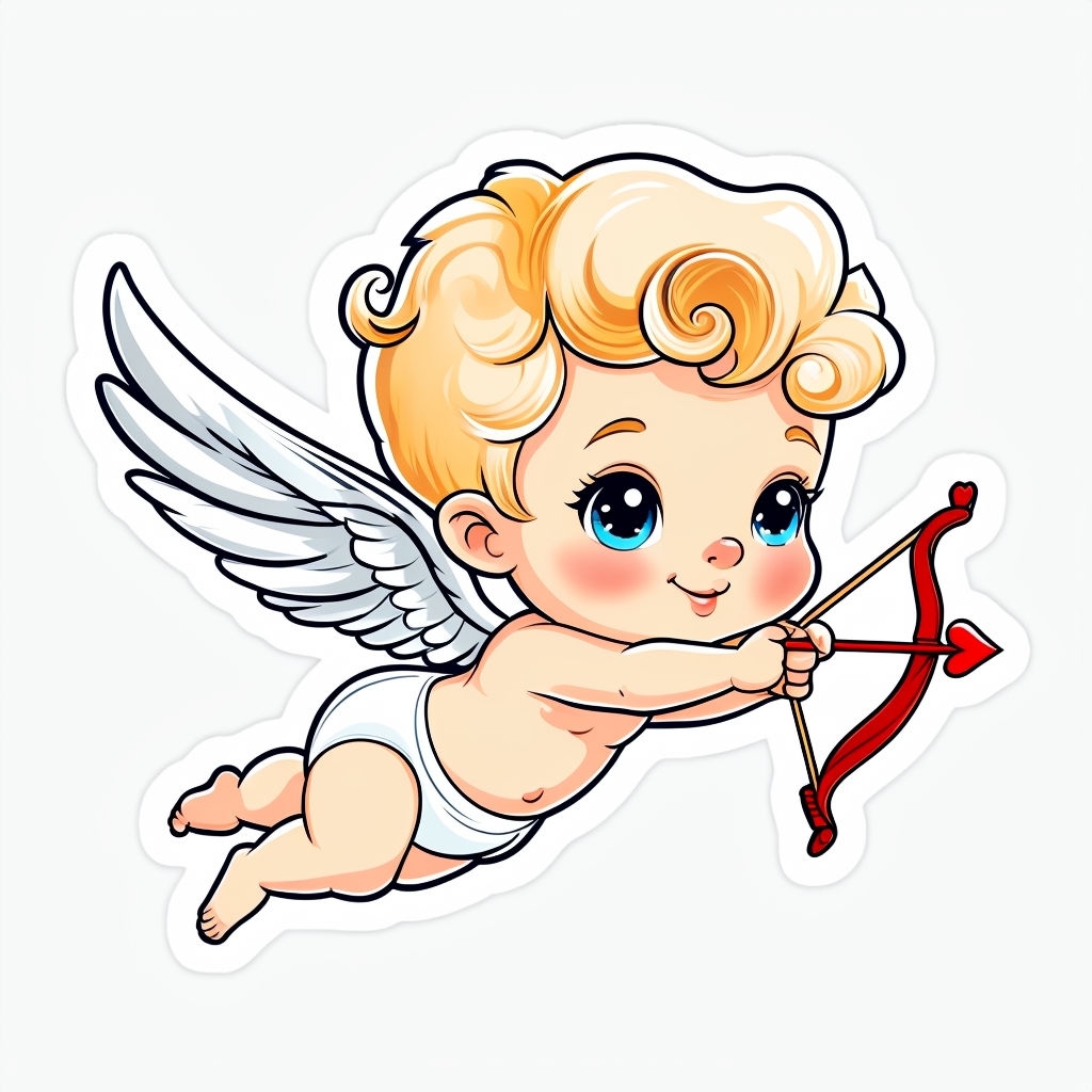 Cheerful Cartoon Baby Cupid Die-Cut Sticker Design