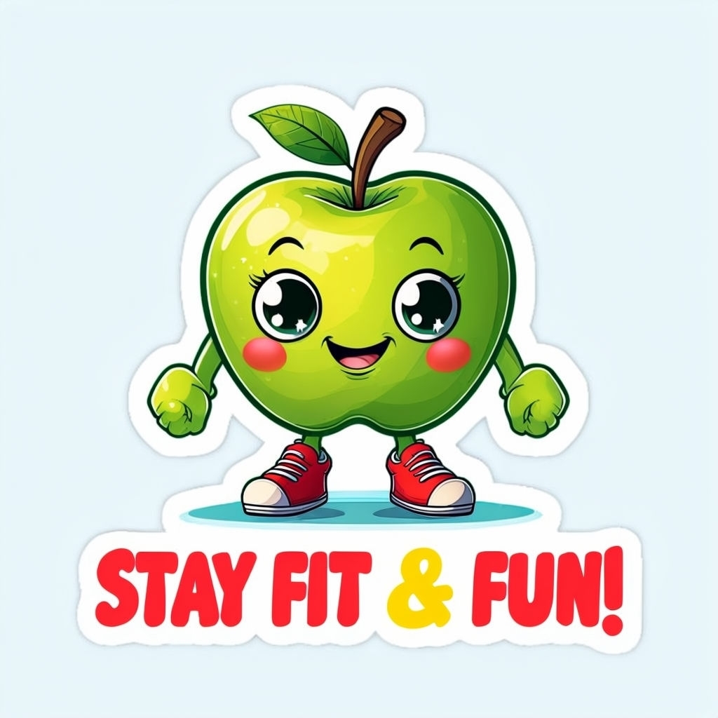 Cheerful Cartoon Green Apple with Sneakers Sticker