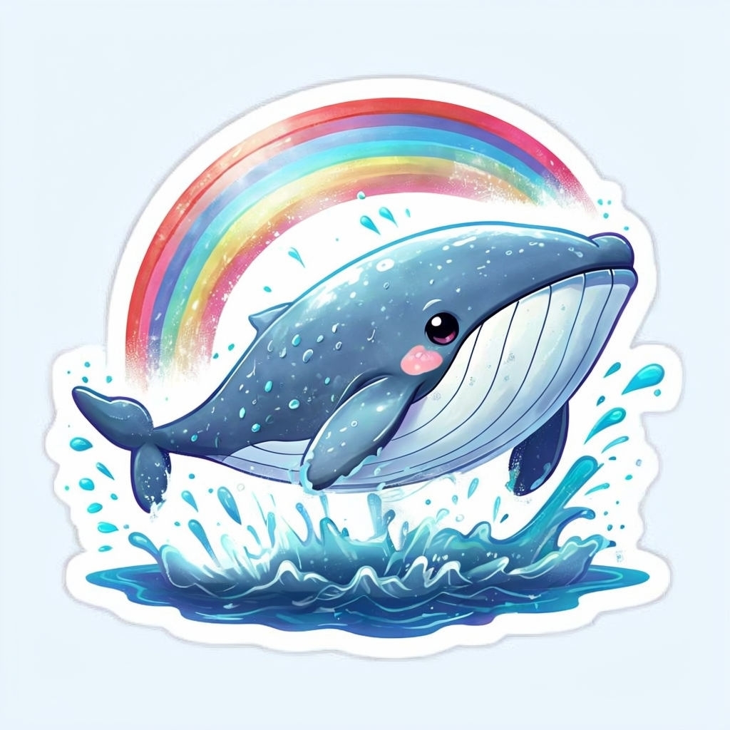 Colorful Cute Whale Breaching with Rainbow Splashes Sticker