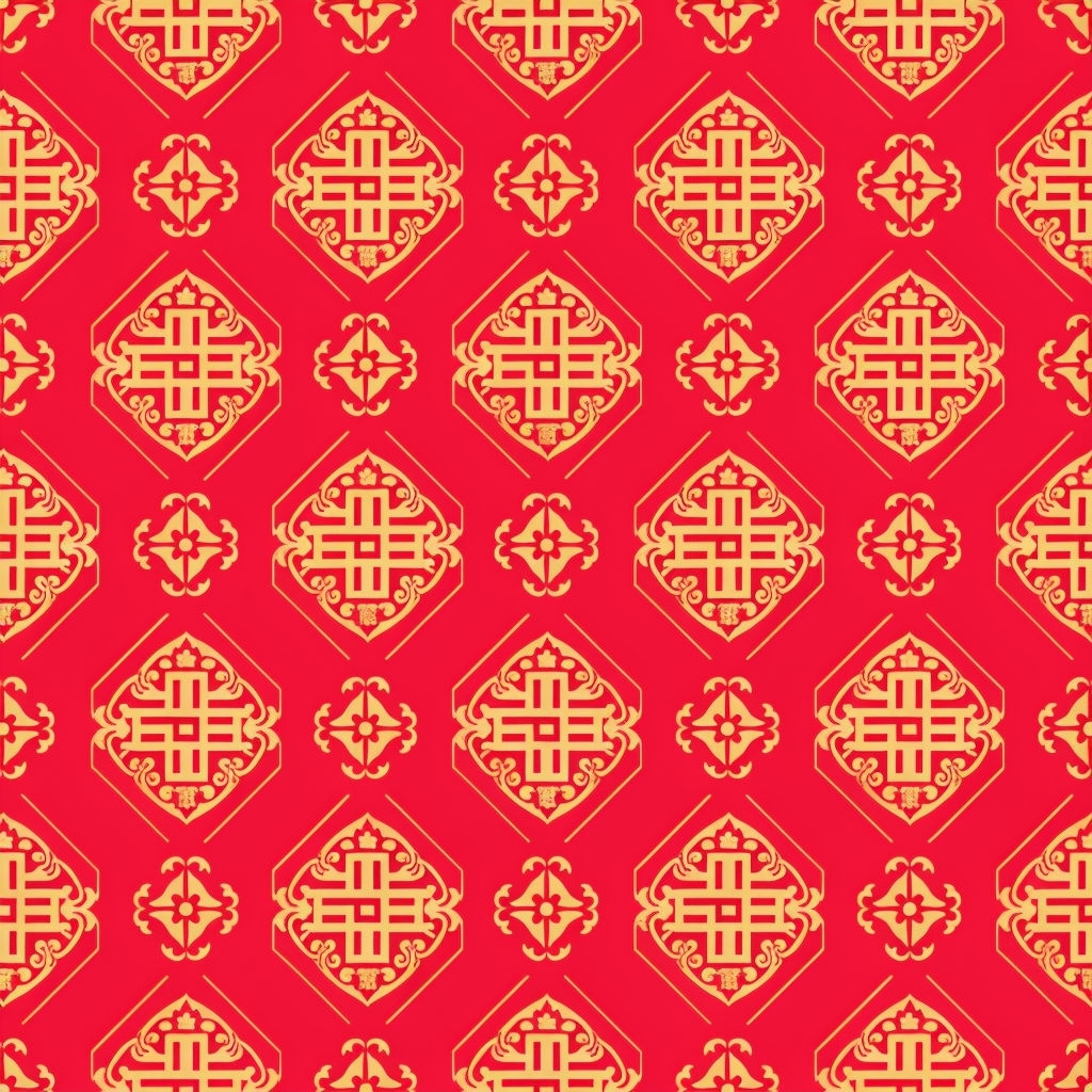 Elegant Gold Motifs on Scarlet Red Seamless Pattern