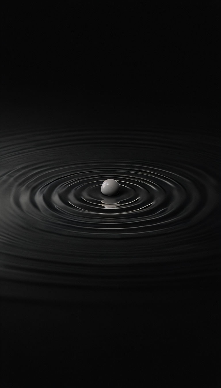 Minimal White Dot with Ripple Waves on Black Surface Mobile Wallpaper