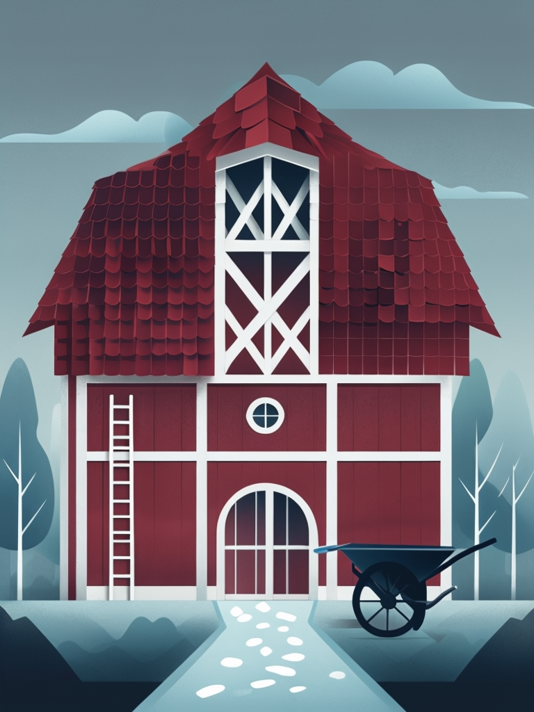 Minimalist Red Barn with Gable Roof Illustration