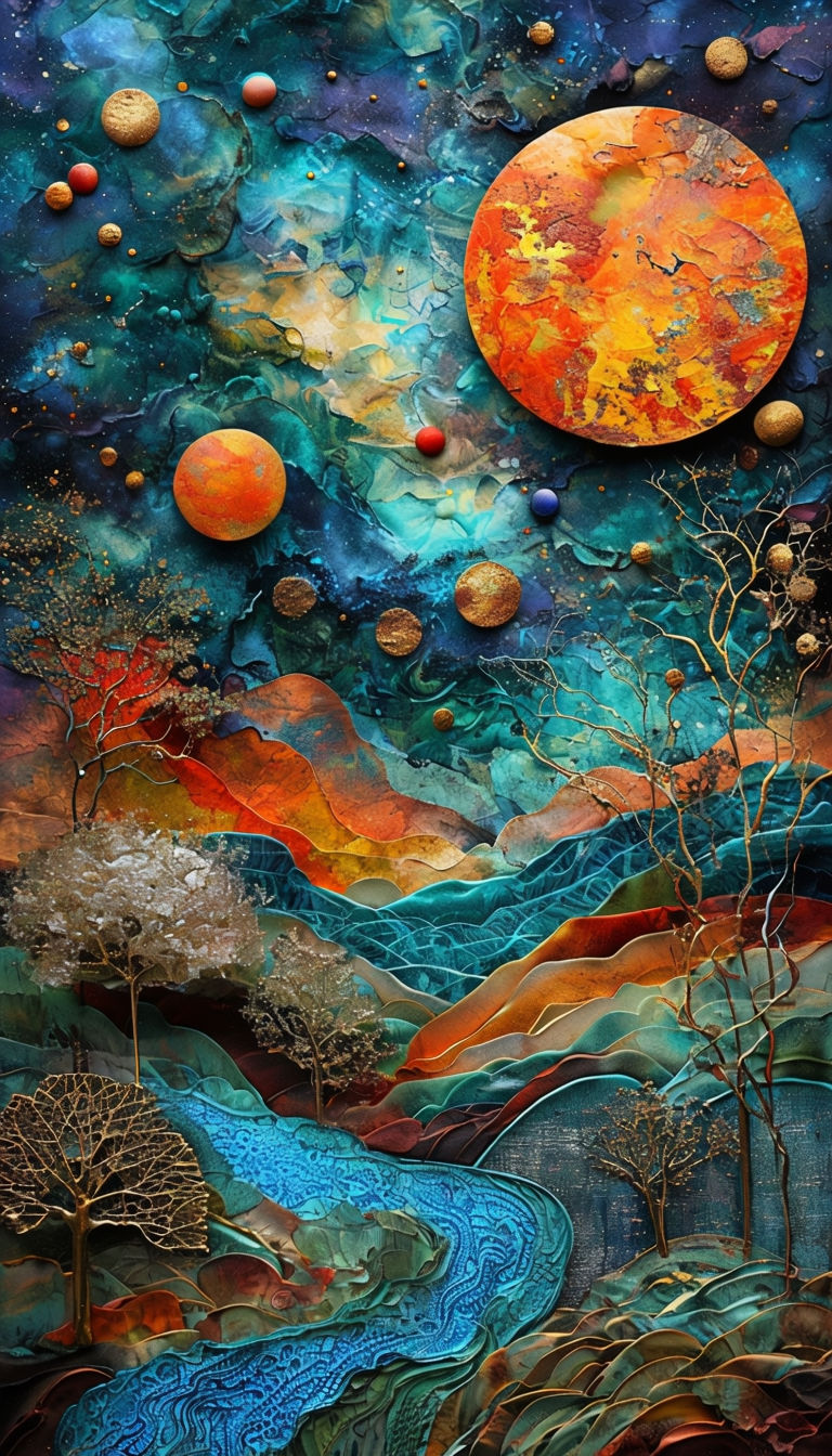  Dreamlike Fantasy Landscape Mixed Media Art 