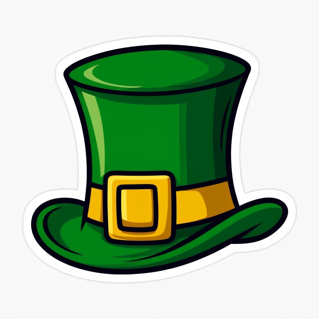 Vibrant Green Top Hat Cartoon Sticker for St. Patrick's Day