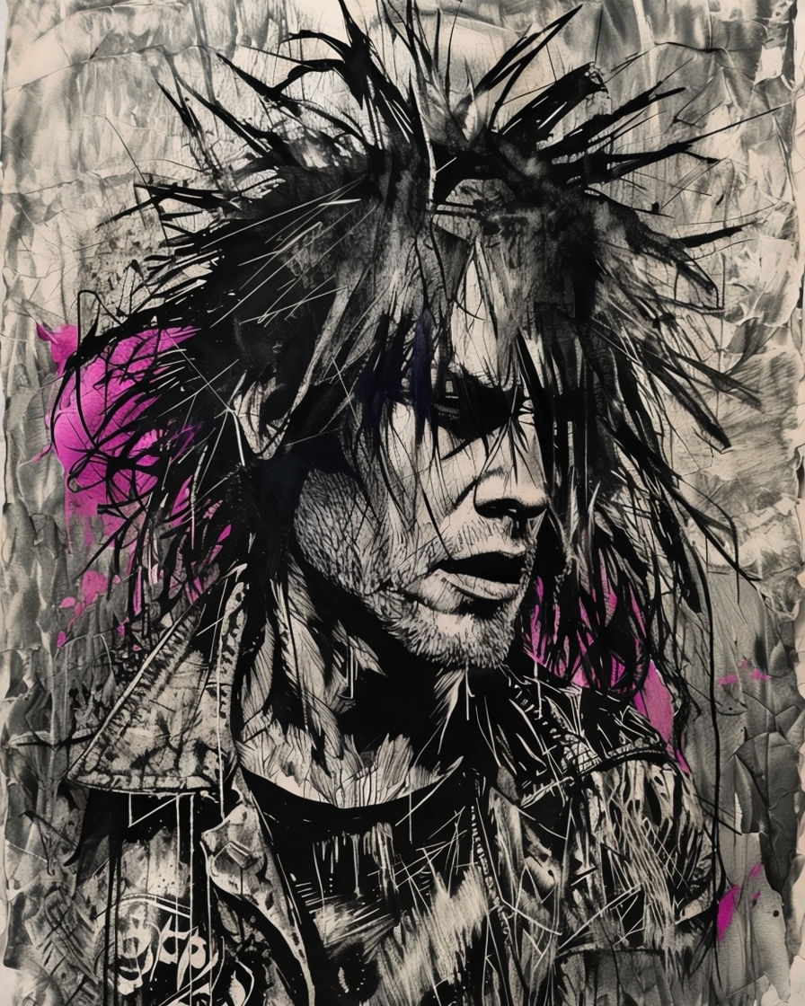 Punk Rock Musician Gritty Mixed Media Art T-Shirt