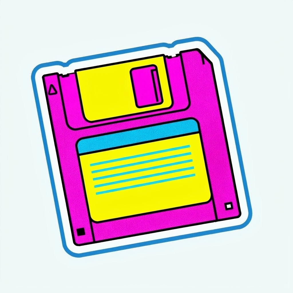 Vibrant Magenta Floppy Disk Retro Illustration Sticker