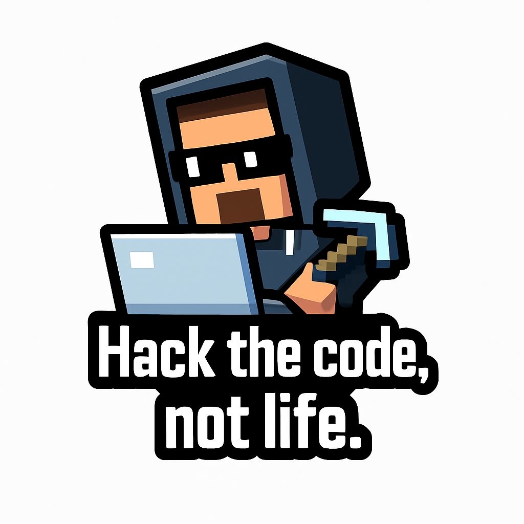 Pixelated Hacker Character with Laptop and Motivational Quote Sticker