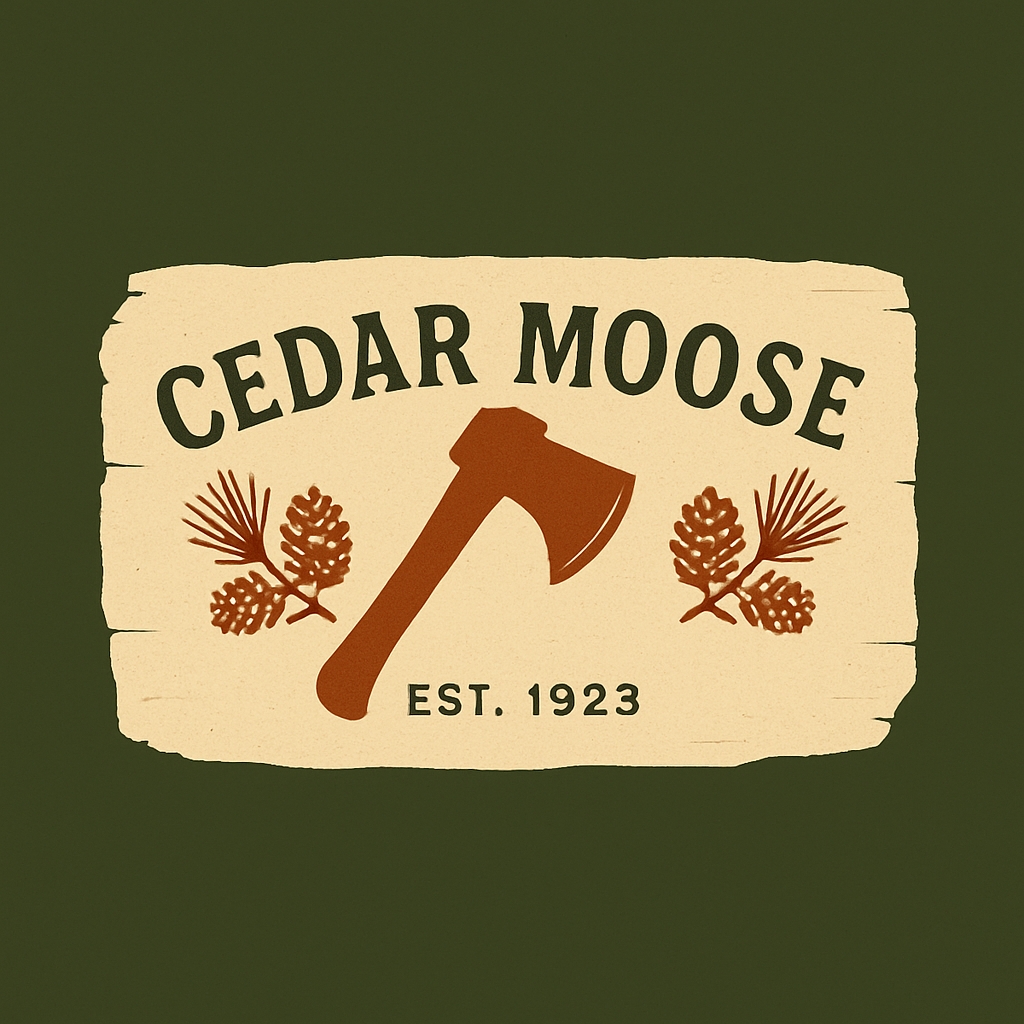 Vintage Cedar Moose Rustic Logo Design with Axe and Pines