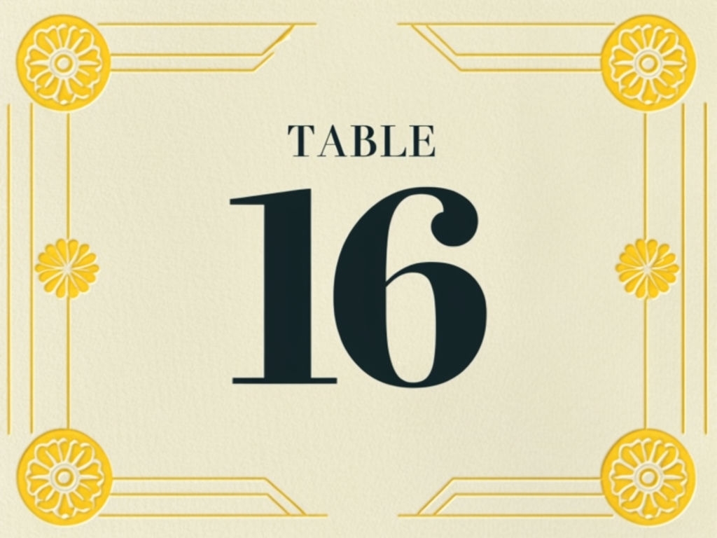 Elegant Table Number 16 Display with Floral Accents Sign