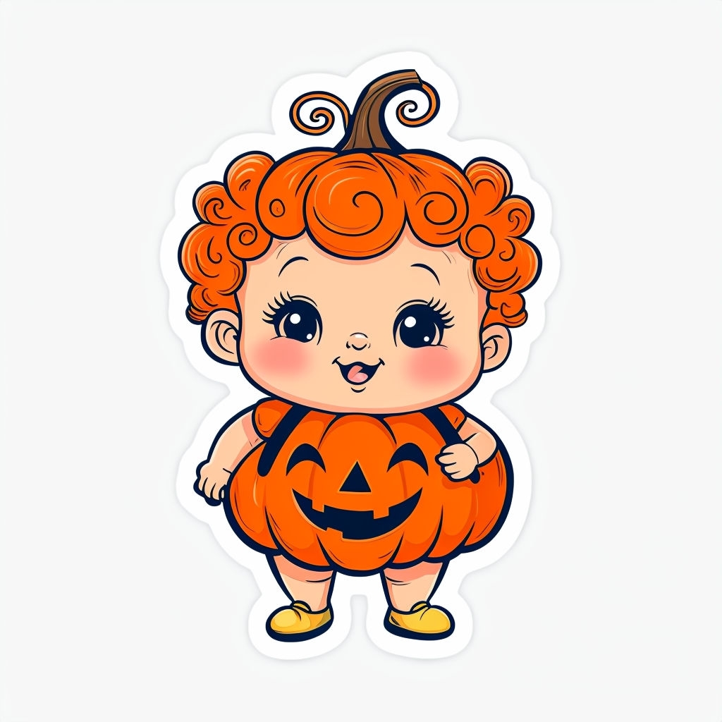 Adorable Baby Jack-o'-Lantern Halloween Cartoon Sticker