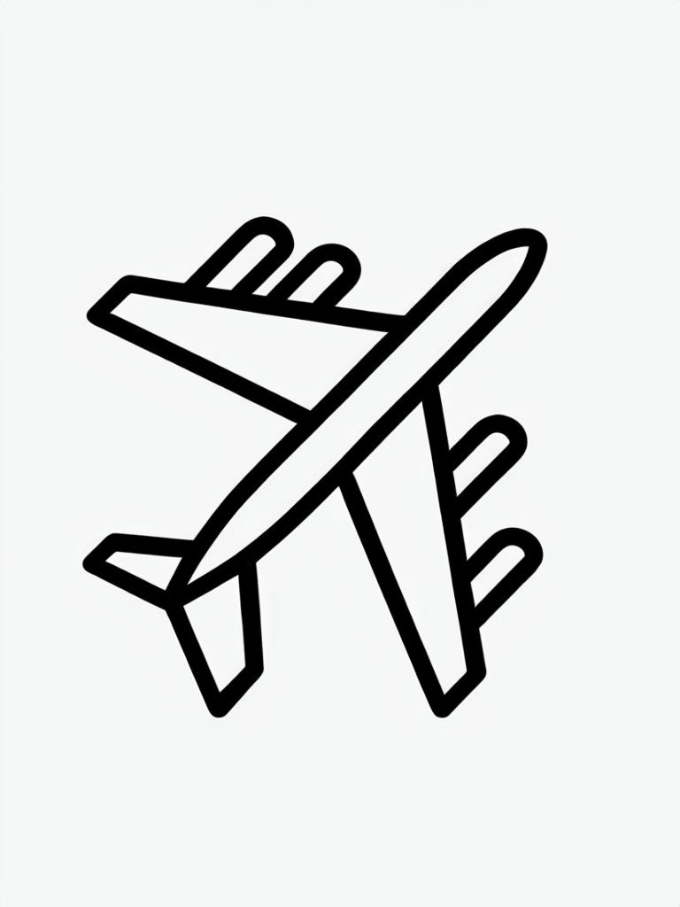Minimalist Black Line Airplane Icon Illustration Coloring Book Page