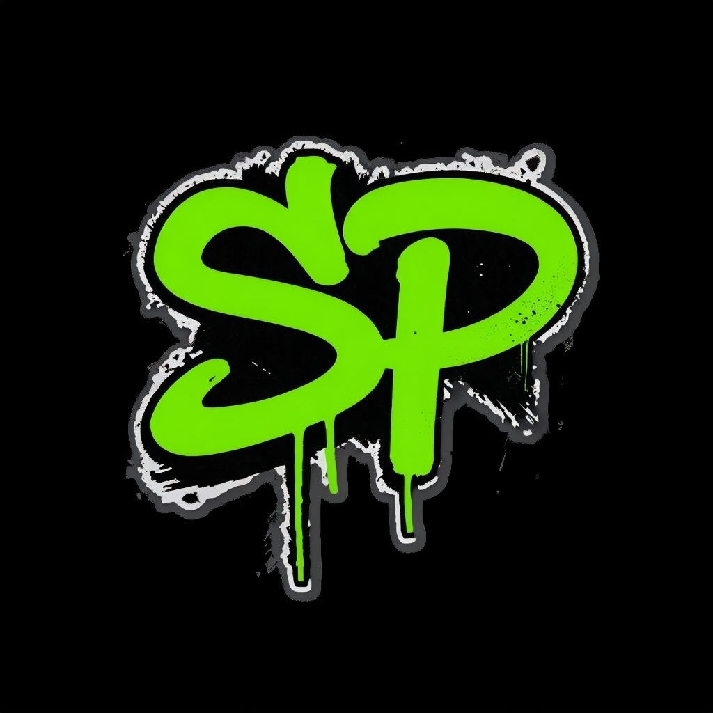 Bold Neon Green Graffiti SP Logo Design Monogram