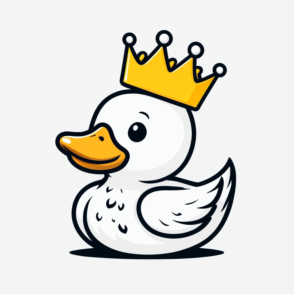 Whimsical Cartoon White Duck with Crown Illustration Mug