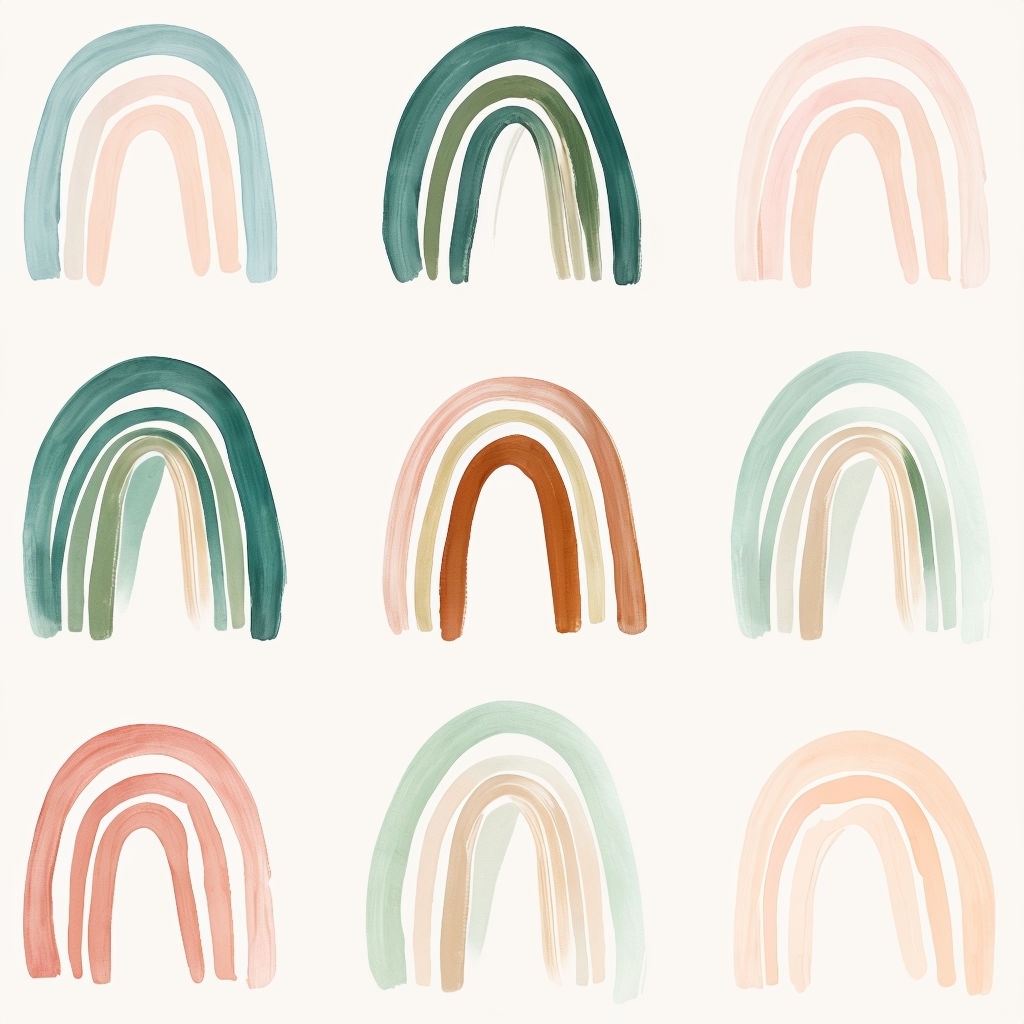 Playful Pastel Rainbow Pattern on Off-White Background Seamless Pattern