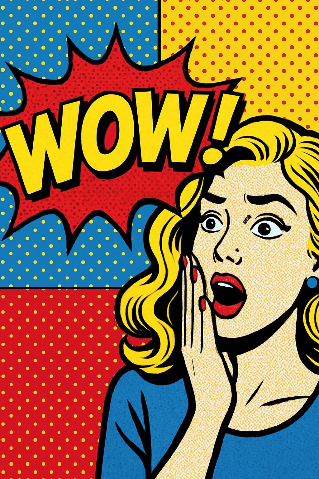 Surprised Woman Pop Art Illustration with WOW Speech Bubble T-Shirt