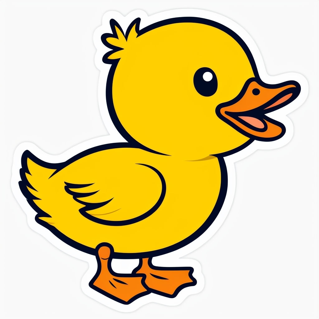 Cartoon Yellow Duckling Illustration with Expressive Beak Sticker