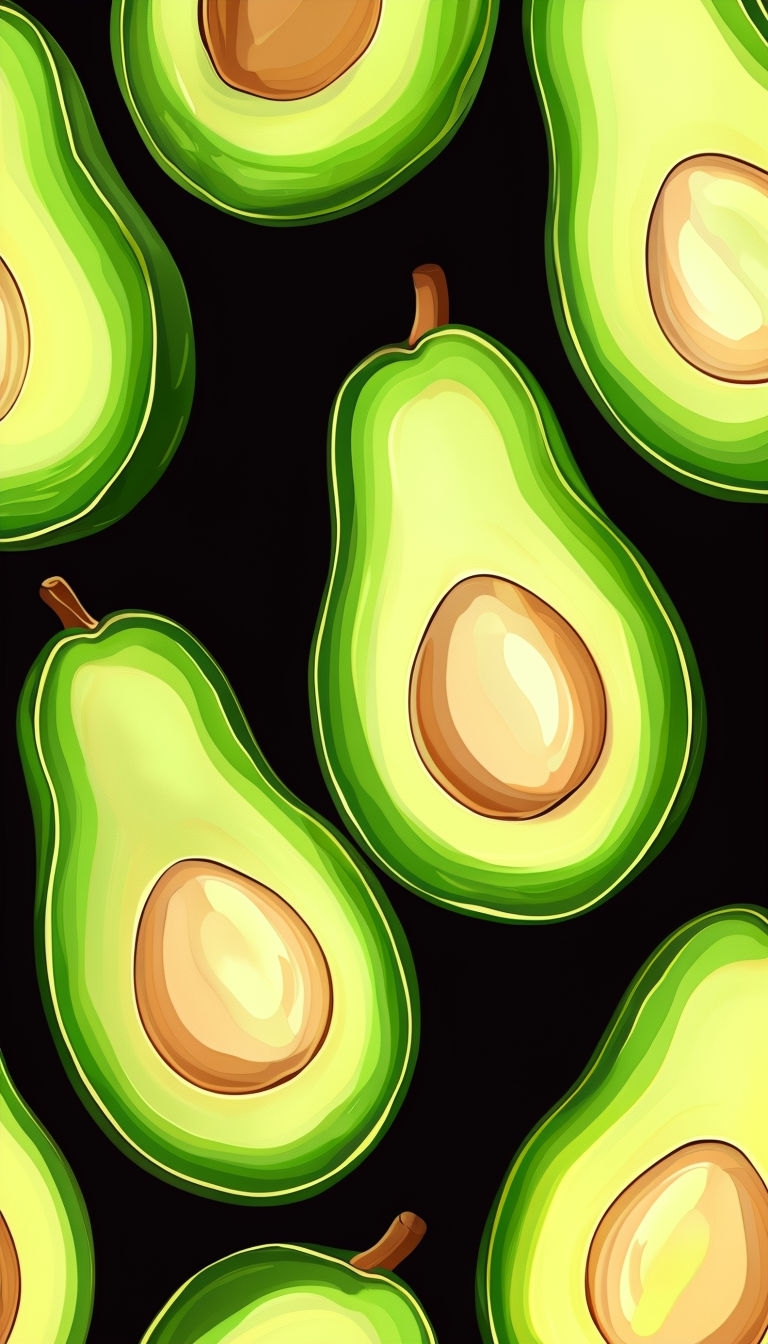 Vibrant Avocado Seamless Pattern on Black Background Phone Case Cover