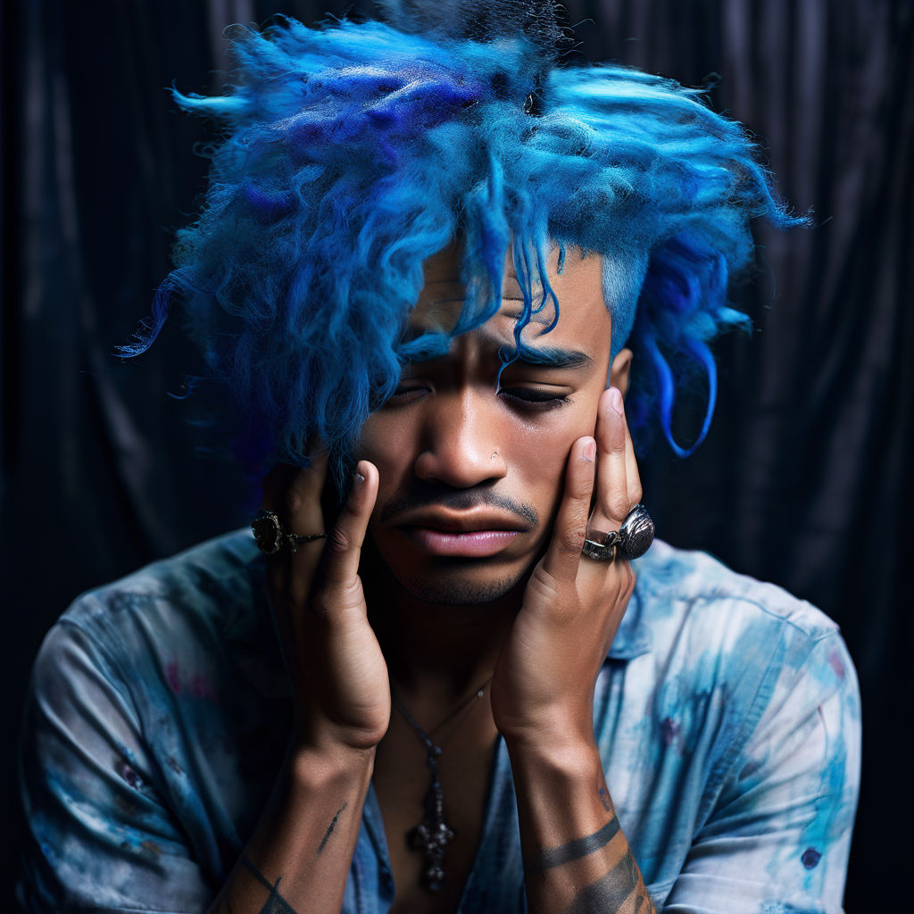 Blue haired African American Filipino genderfluid man crying... by Mr ...