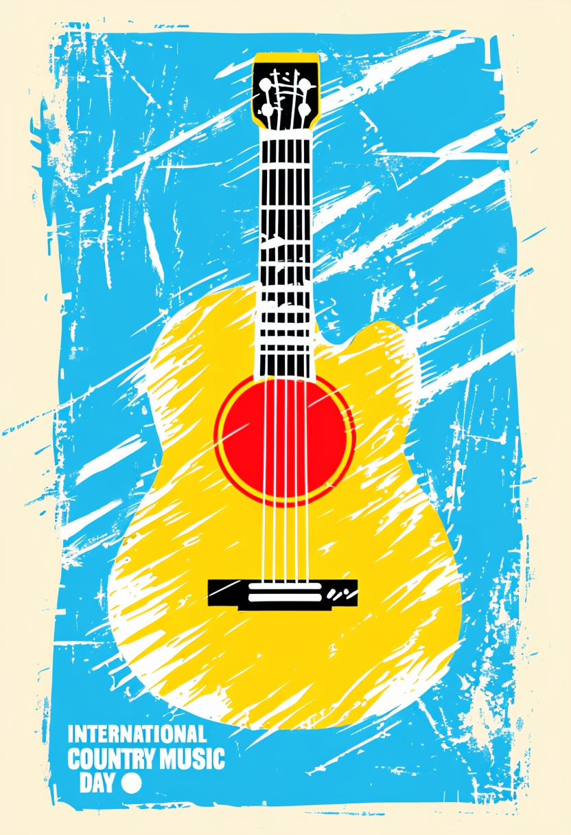 Vibrant Acoustic Guitar Illustration for International Country Music Day Poster