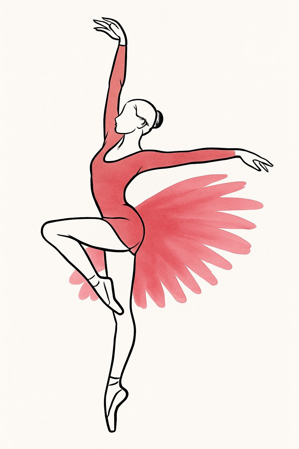 Minimalist Coral Pink Ballerina Arabesque Illustration Art
