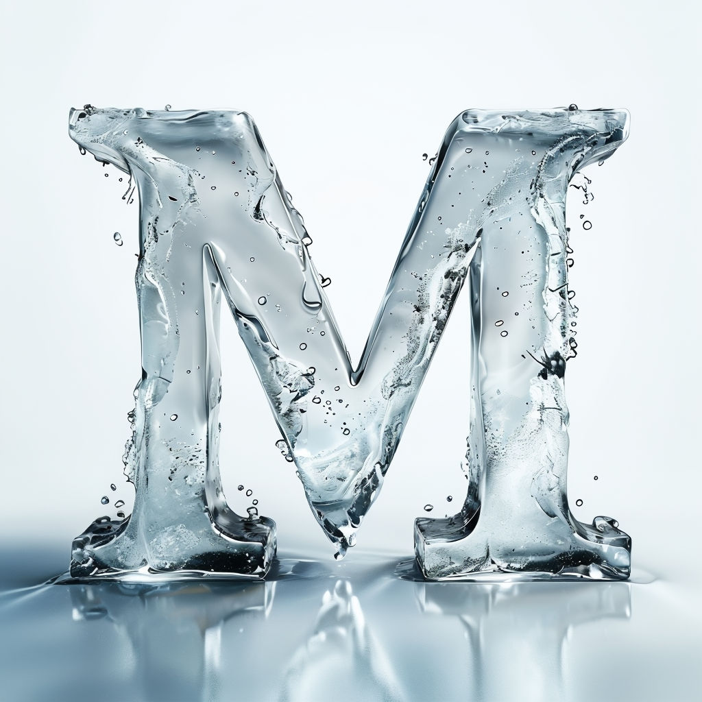 Realistic 3D Ice Monogram Letter 'M' Design Art