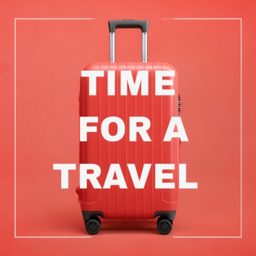 Vibrant Coral Red Travel Suitcase Advertisement Poster