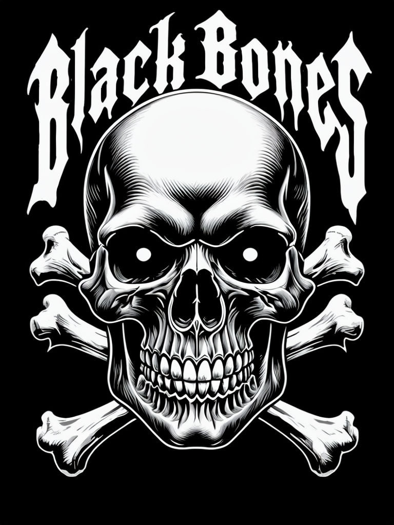 Detailed Black Skull and Bones Graphic T-Shirt