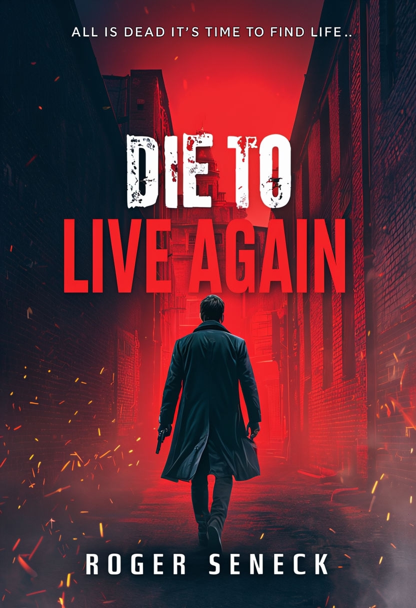 Dramatic Thriller Book Cover for Die to Live Again by Roger Seneck