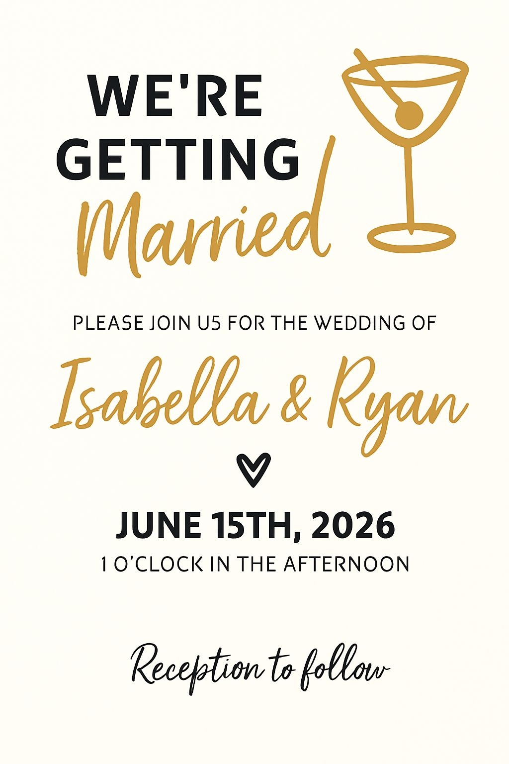 Elegant Minimalist Wedding Invitation with Gold Script Design Cards & Invites