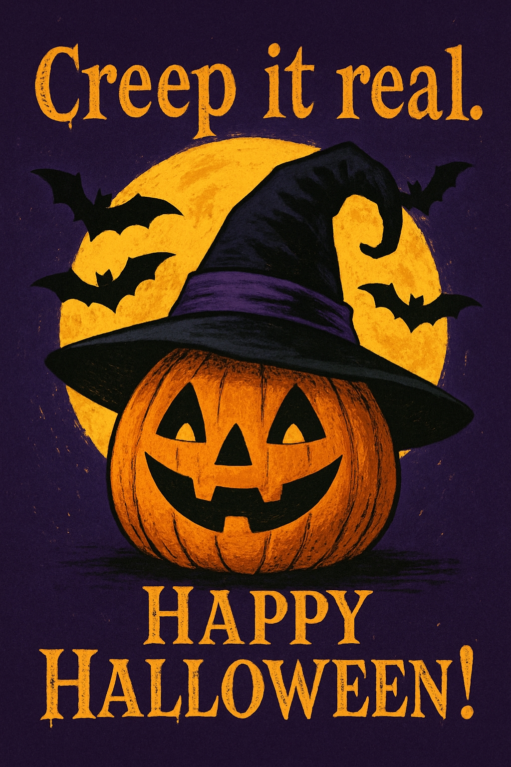 Vintage Halloween Pumpkin Illustration with Witch Hat Card