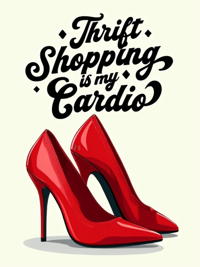 Thrift Shopping is My Cardio Red High-Heeled Shoes Art