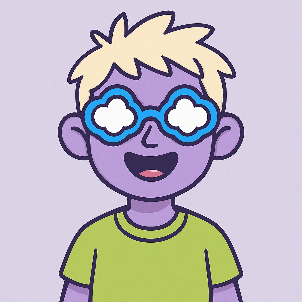 Playful Cartoon Character with Cloud Glasses Sticker
