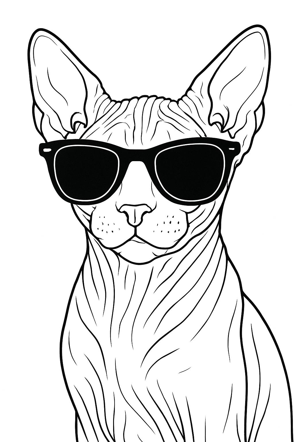 Cool Black and White Sphynx Cat with Sunglasses Coloring Page