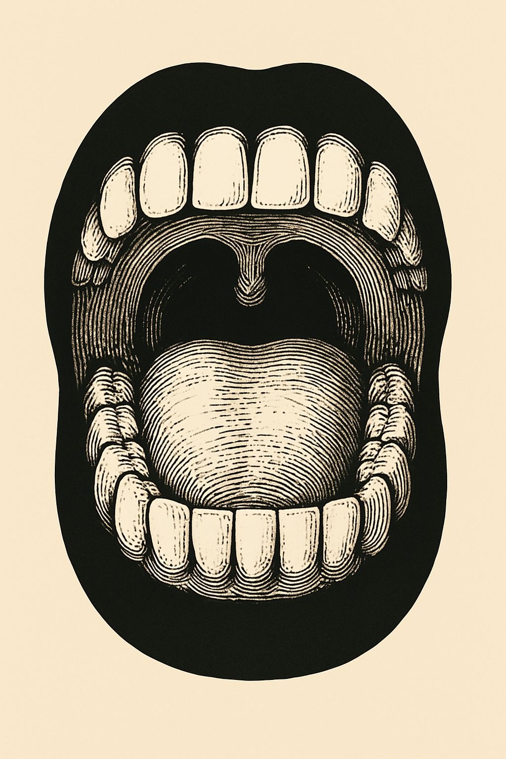 Exaggerated Black and White Open Mouth Anatomical T-Shirt