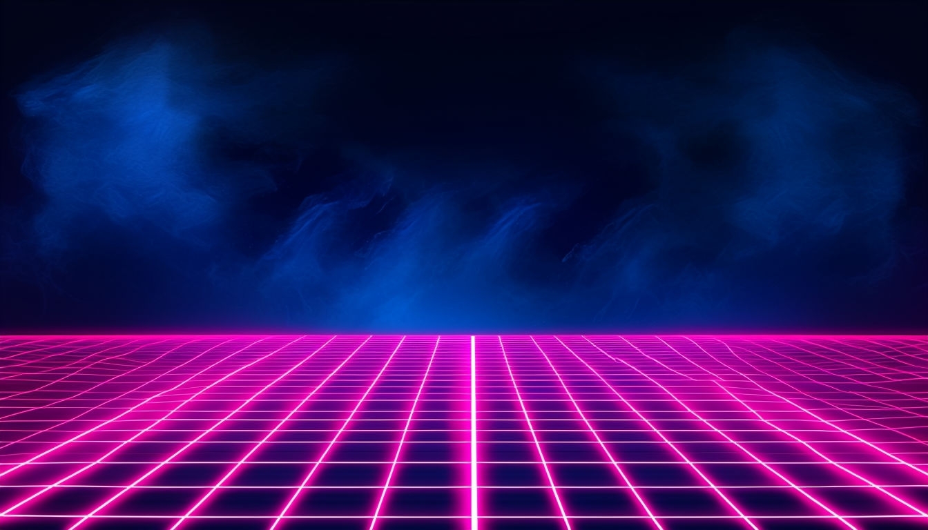 Retro-Futuristic 1980s Neon Grid Digital Background Art
