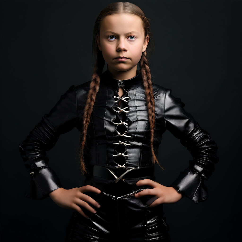 Greta Thunberg with big breasts in latex suit