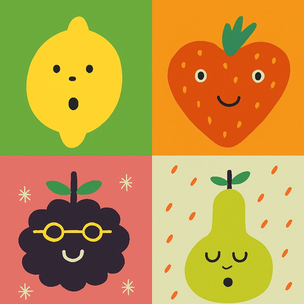 Playful Cartoon Fruit Characters Illustration for Seamless Patterns