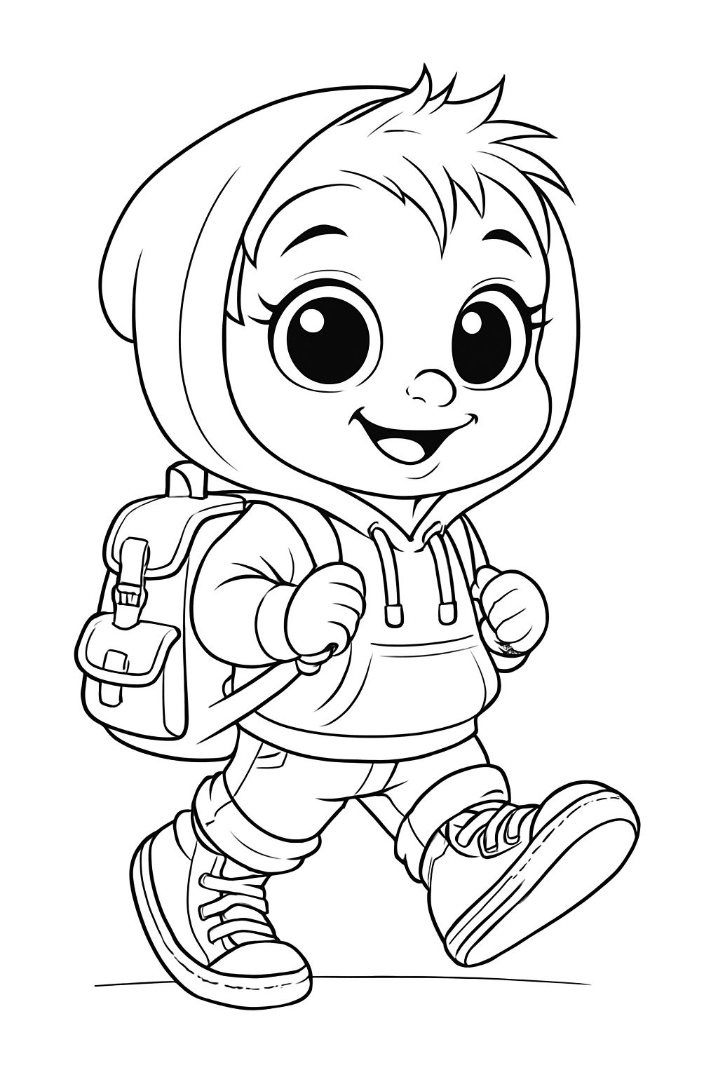 Cheerful Young Child Line Drawing for Coloring Book Pages