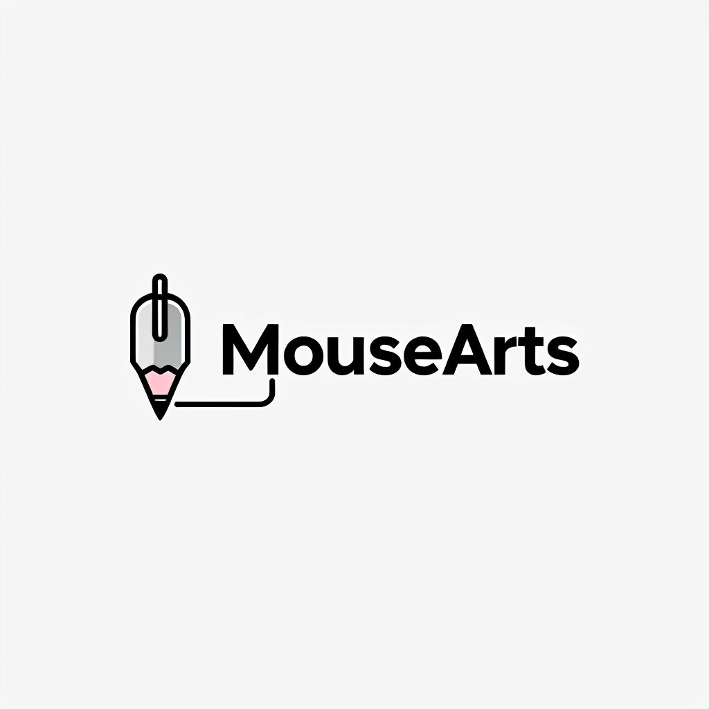 Minimalist Pencil Mouse Logo Design for MouseArts Brand Logo