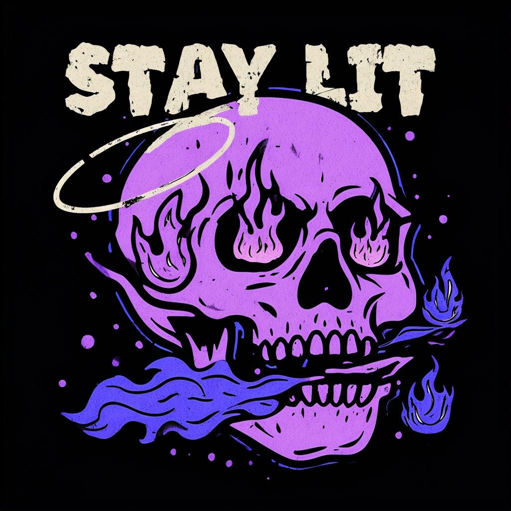 Psychedelic Skull with Stay Lit Text Cartoon T-Shirt