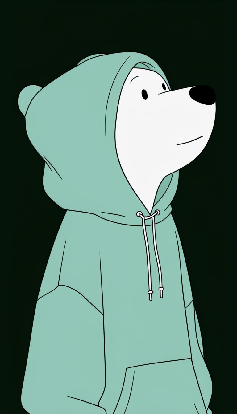 Minimalist Teal Hoodie Cartoon Character Illustration Mobile Wallpaper