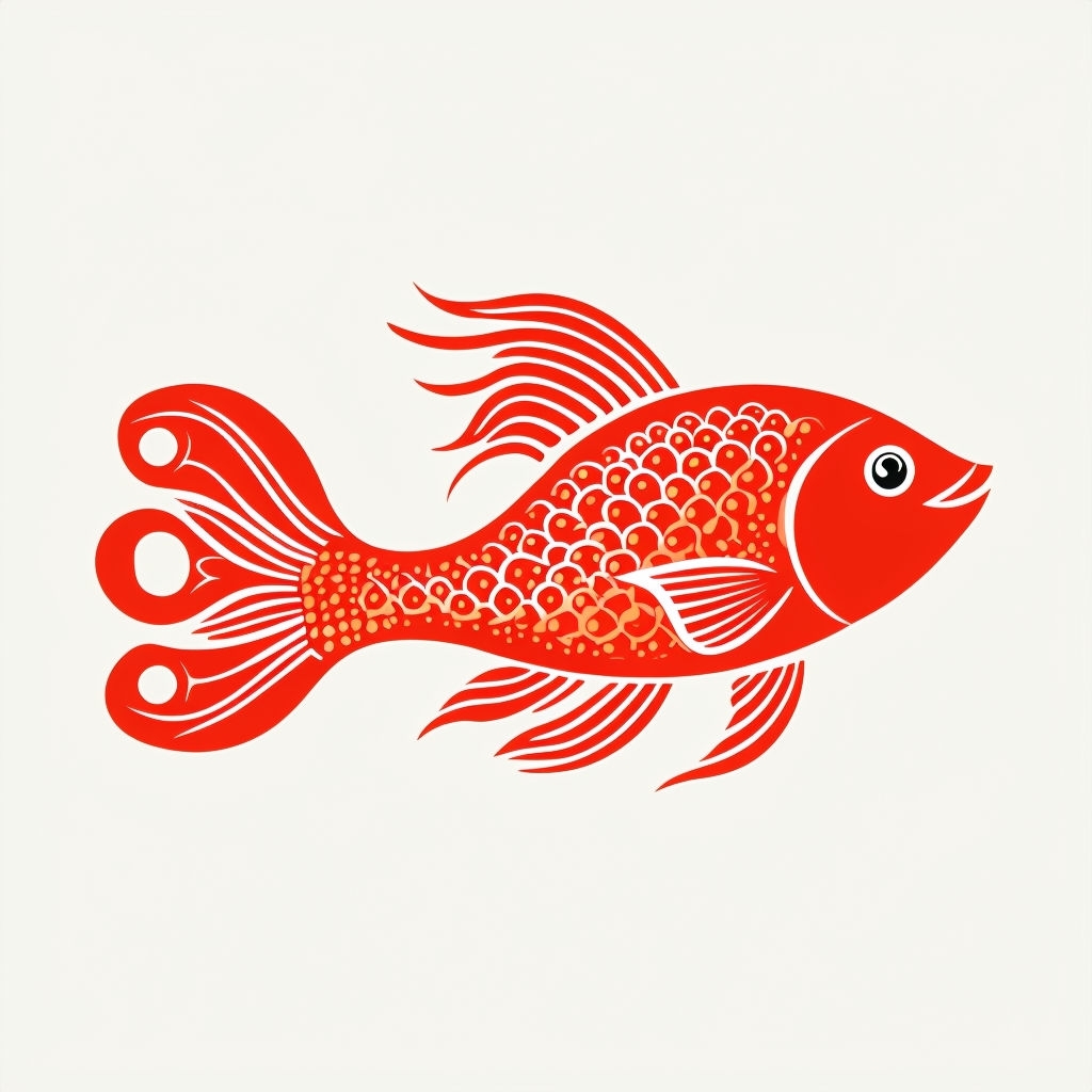 Stylized Red Fish Cartoon Illustration on Off-White Background Sticker